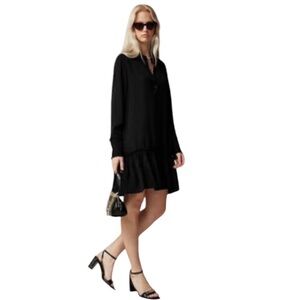 NEW J. CREW Amelia popover shirtdress in drapey‎ viscose twill Black Size XXS